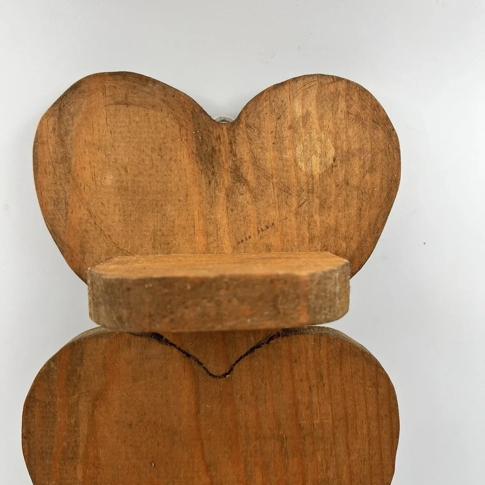 Vintage 3 Tier Wooden Handmade Heart Shaped Wall Shelf  Cottagecore Granny